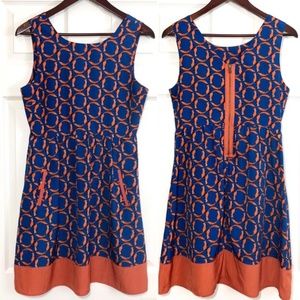 Maison Jules Blue & Orange Fox Design Dress Sz M